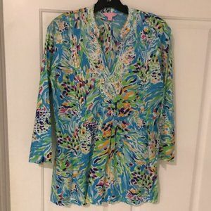 Lilly Pulitzer Women’s Embroidered Tunic  Blue Green White Size Small